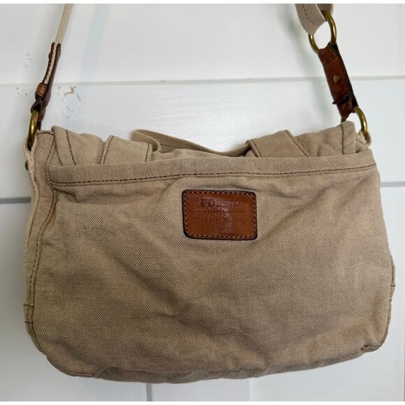 Fossil Long Live Vintage Khaki Canvas & Leather Crossbody Messenger‎ Bag Khaki - Picture 4 of 16
